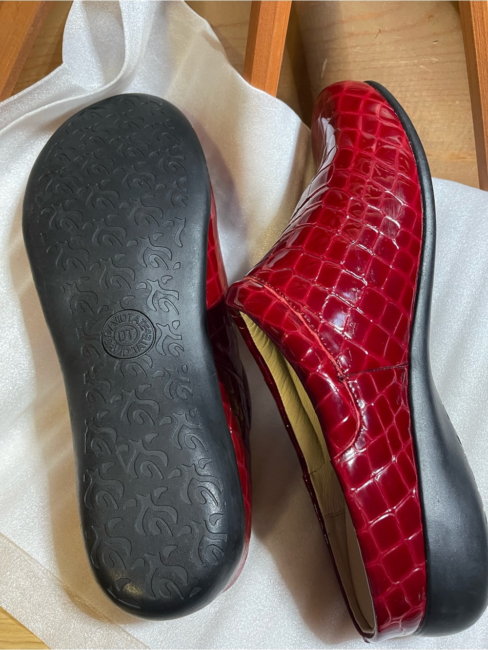 David Tate Deep Red Croc-Embossed Slip-On Clog - HQ Leather Upper Sz 13W - Picture 5 of 11